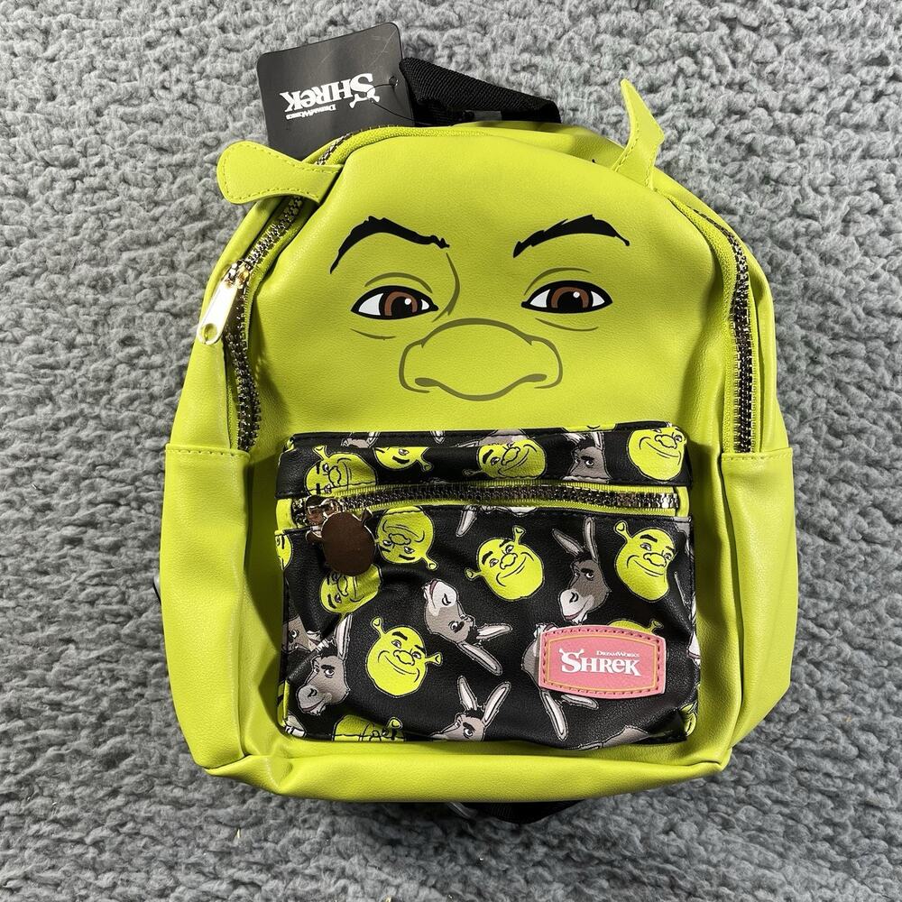 NWT DreamWorks Shrek Mini Backpack Green Face & Donkey Print Pocket Bag